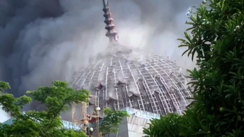 Video: Huge dome engulfed in fire collapse at Indonesian mosque