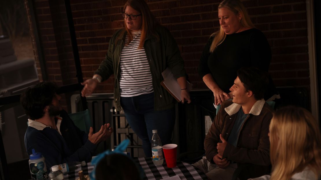 Thomas-Bush, top right, and Allison Billings, a ministry coordinator, offer support to the teens at the mental health sessions.