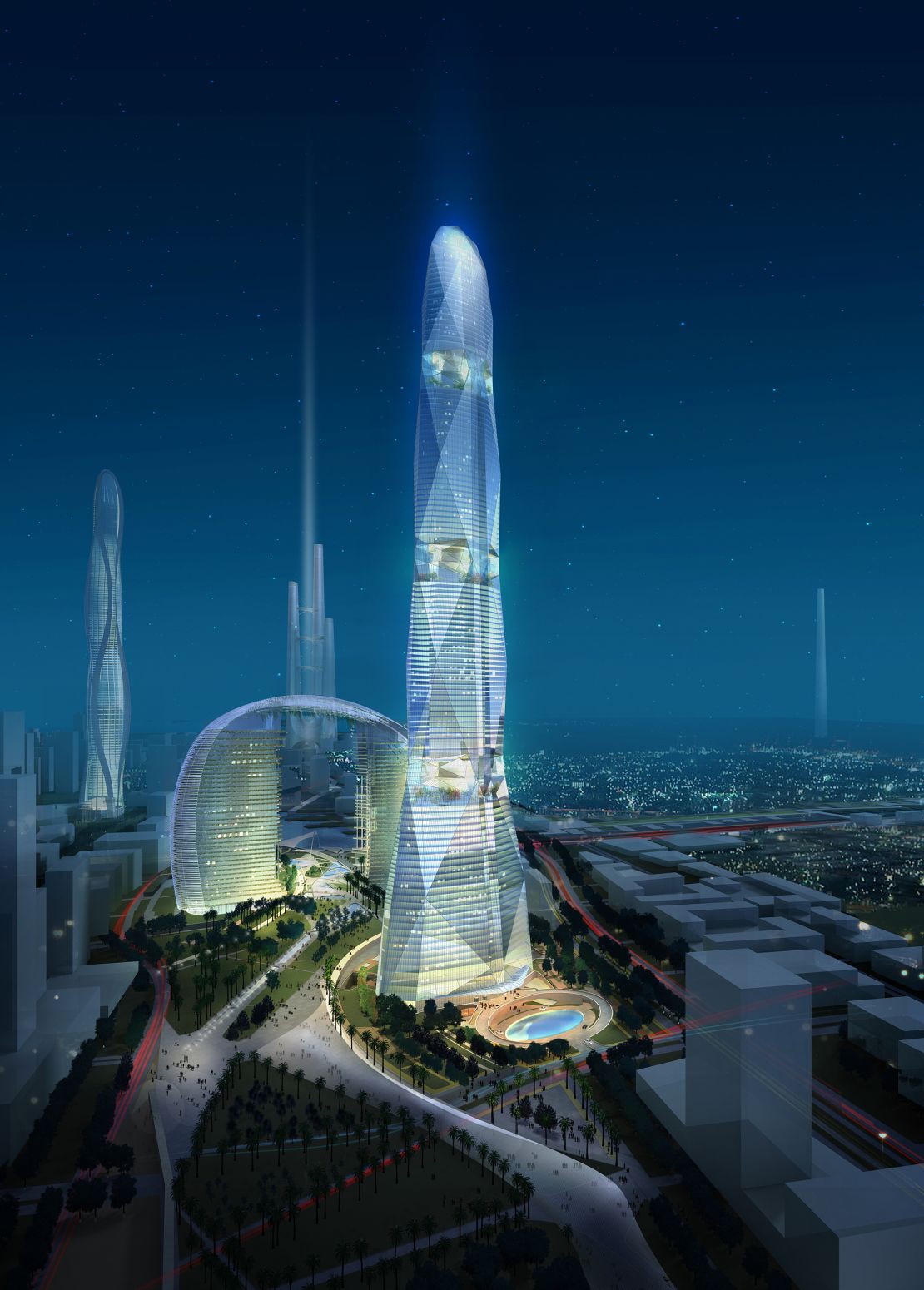 A rendering of Meraas Tower, a design by AS+GG from 2008. The proposed skyscraper was to be 526 meters tall.