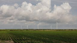 A windfarm on farmland near Brownsville, Texas, US, on Friday, Aug. 26, 2022. 