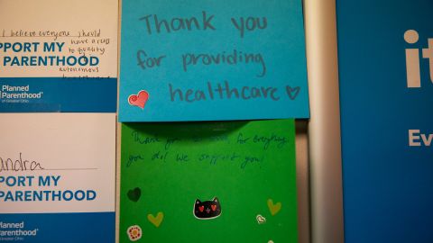 Thank you notes are displayed in the Planned Parenthood in Columbus.