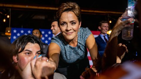 Republican gubernatorial candidate Kari Lake greets supporters after speaking at a campaign event in Phoenix, Arizona, on August 1, 2022. 