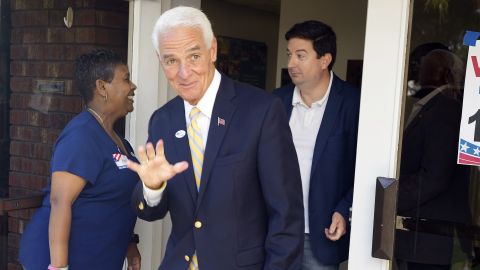 Charlie Crist, Democratic candidate for Florida governor, waves to photographers after voting August 23, 2022, in St. Petersburg.