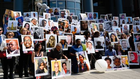 The families of the victims of the Ethiopian Airlines crash of the Boeing 737 Max jet held a vigil in front of the US Department of Transportation headquarters in Washington, DC on Sept. 10, 2019.