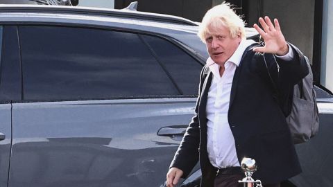 Former British Prime Minister Boris Johnson at Gatwick Airport, near London, Britain on October 22, 2022. 
