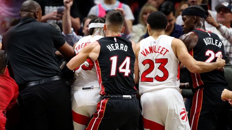 Two players ejected in scuffle between Miami Heat and the Toronto Raptors