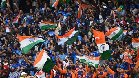 Fans show their support during the ICC Men's T20 World Cup match between India and Pakistan at the Melbourne Cricket Ground. 