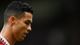 MANCHESTER, ENGLAND - OCTOBER 16: Cristiano Ronaldo of Manchester United walks off at half time during the Premier League match between Manchester United and Newcastle United at Old Trafford on October 16, 2022 in Manchester, England. (Photo by Dan Mullan/Getty Images)