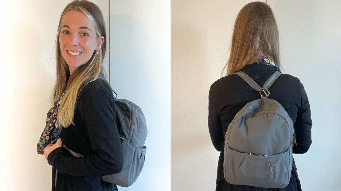 Schoenman demonstrates a minimal travel backpack. 