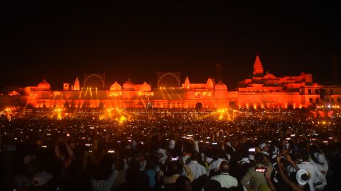 A view of a light and sound show during Deepotsav celebrations, on the eve of the Diwali, on October 23 in Ayodhya, India.