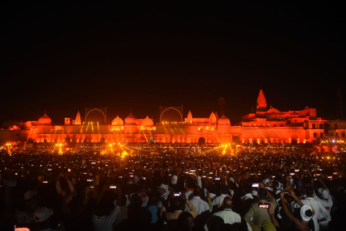 A view of a light and sound show during Deepotsav celebrations, on the eve of the Diwali, on October 23 in Ayodhya, India.