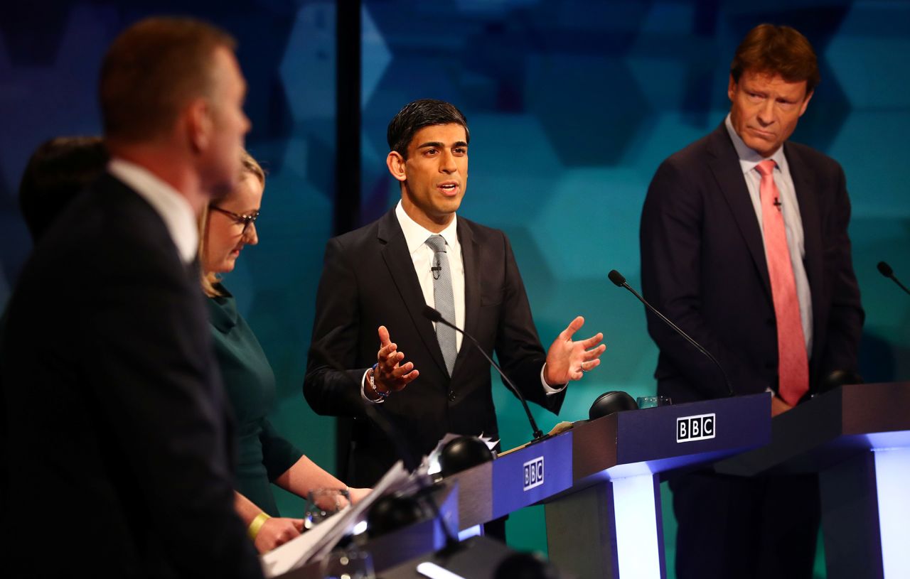 Sunak speaks during a general election debate in Cardiff, Wales, in November 2019.
