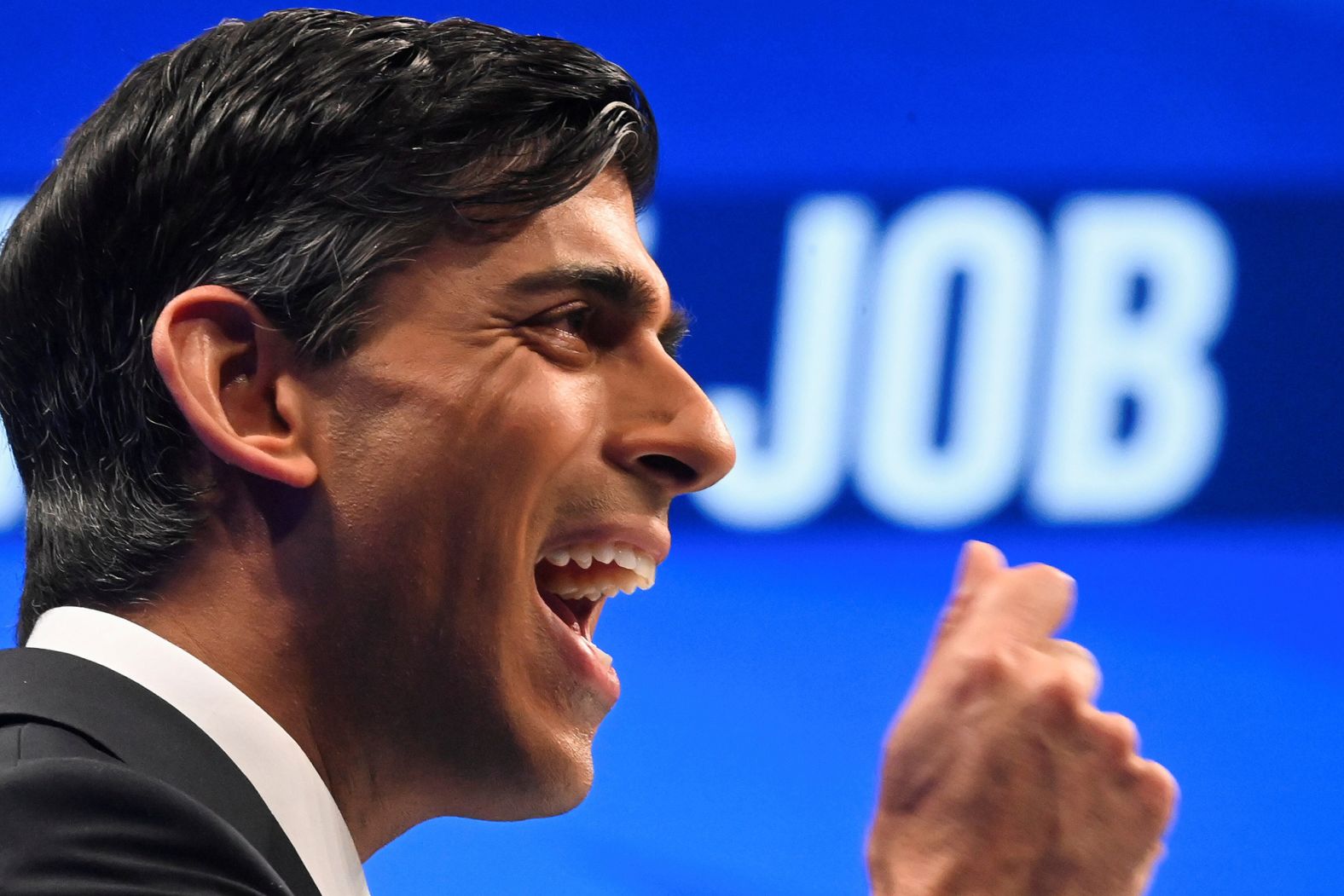 Sunak delivers a speech during the annual Conservative Party Conference in Manchester in October 2021.