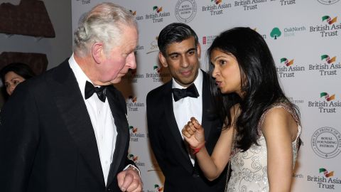 Sunak and Murty spoke to Charles, then the Prince of Wales, at a reception to celebrate the British Asian Trust at the British Museum on February 9, 2022.