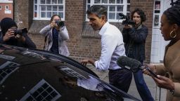 Conservative Party leadership candidate Rishi Sunak leaves his campaign office, in London, Sunday, Oct. 23, 2022. Former British Treasury chief Rishi Sunak is frontrunner in the Conservative Party's race to replace Liz Truss as prime minister. 