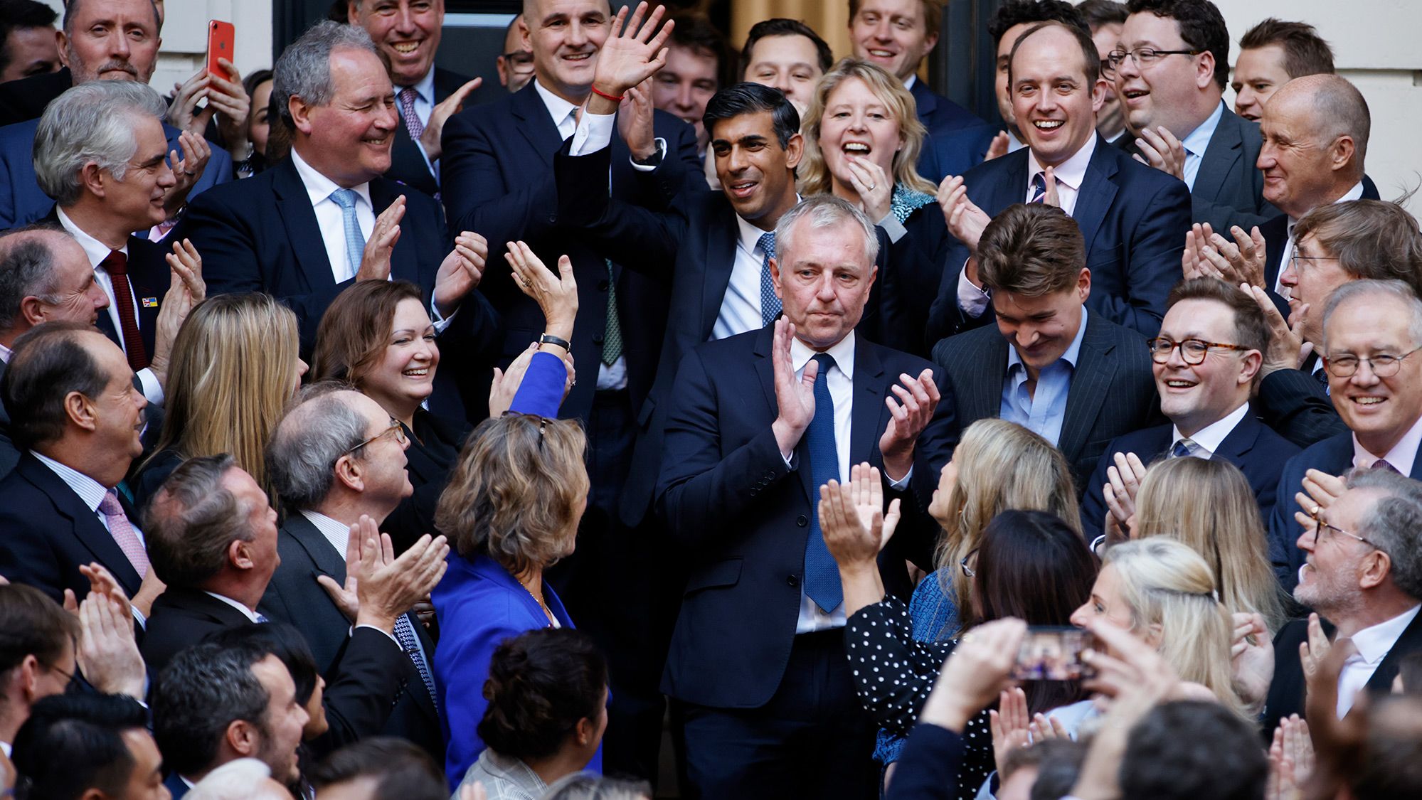 Sunak waves in London after winning the Conservative Party leadership contest on October 24.