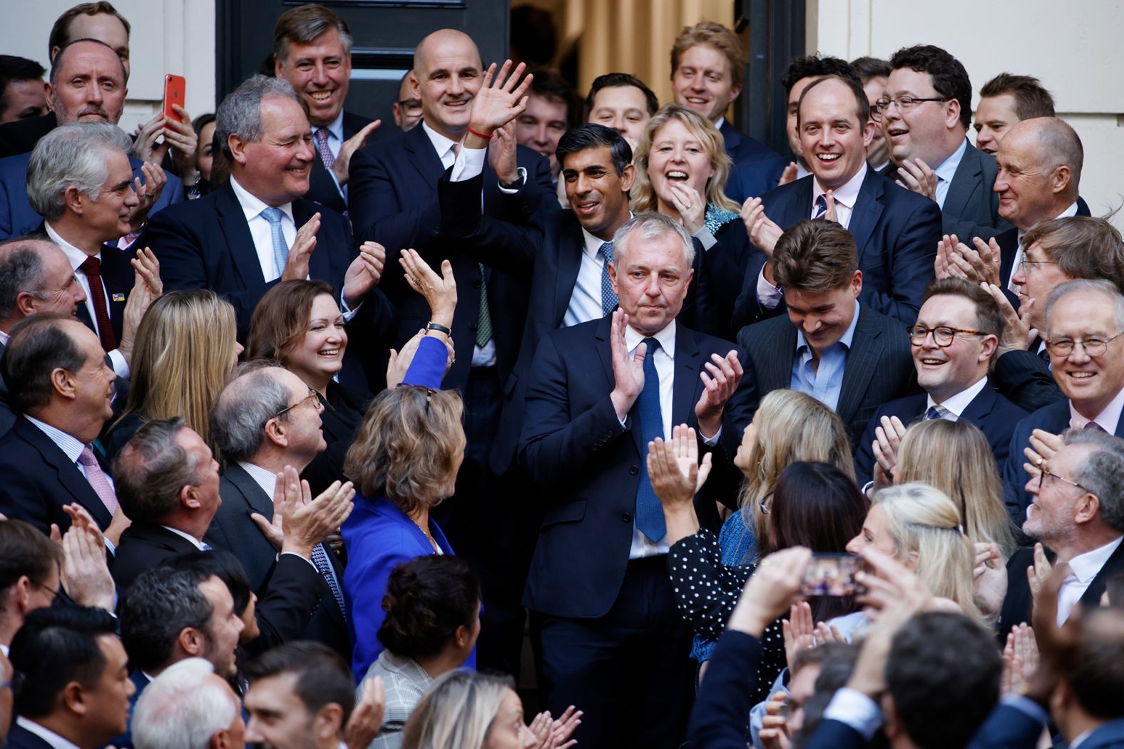 Sunak waves in London after winning the Conservative Party leadership contest on October 24, 2022.