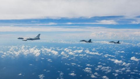 Chinese warplanes conduct exercises close to Taiwan in August 2022. 