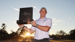 RIDGELAND, SOUTH CAROLINA - OCTOBER 23: Rory McIlroy of Northern Ireland celebrates with the trophy after winning during the final round of the CJ Cup at Congaree Golf Club on October 23, 2022 in Ridgeland, South Carolina. (Photo by Gregory Shamus/Getty Images)