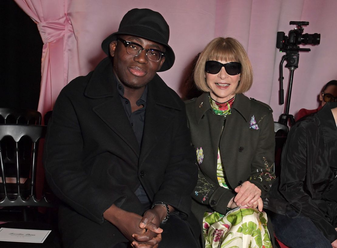 Edward Enninful and Anna Wintour at the Richard Quinn Fall-Winter 2022 show during London Fashion Week in February 2022.
