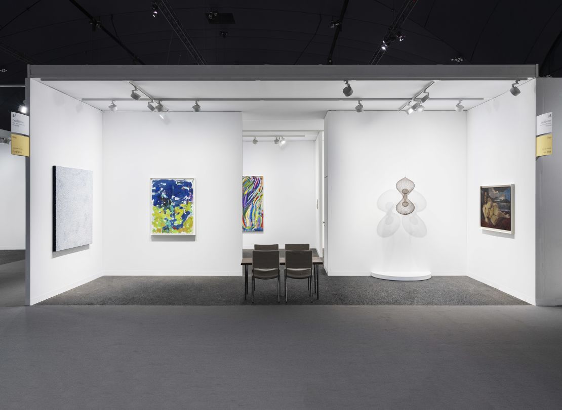 "Border" by Joan Mitchell (1989) on view (center left) within the David Zwirner gallery space of the fair.  