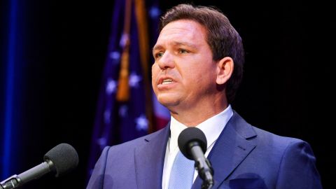 Gov. Ron DeSantis takes to the stage opposite his Democratic challenger at Monday's debate. 