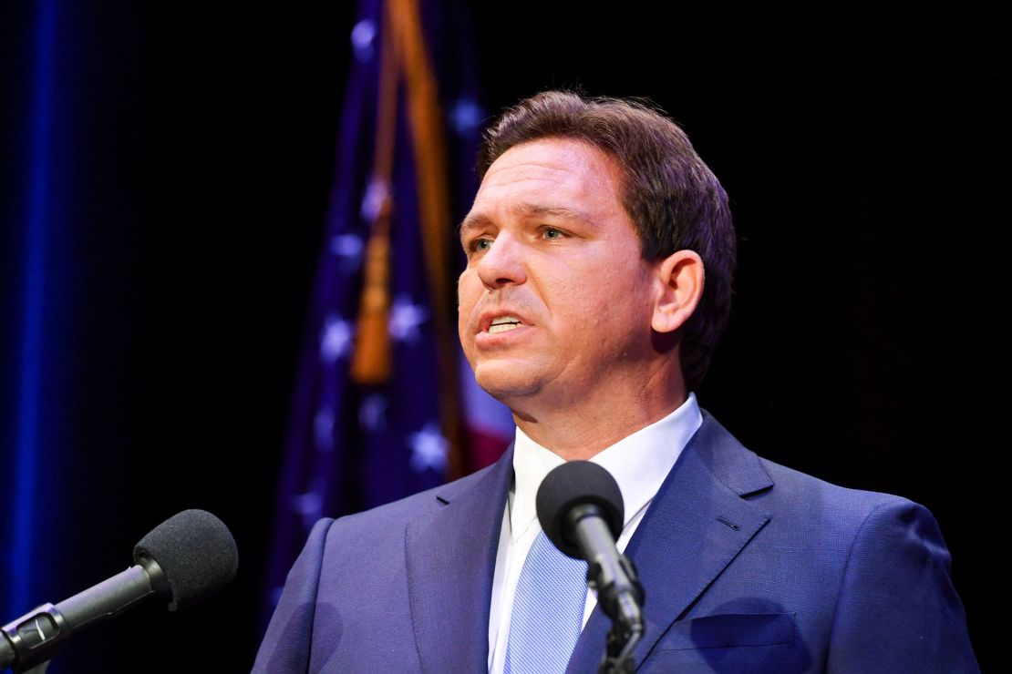 Gov. Ron DeSantis takes to the stage opposite his Democratic challenger at Monday's debate. 