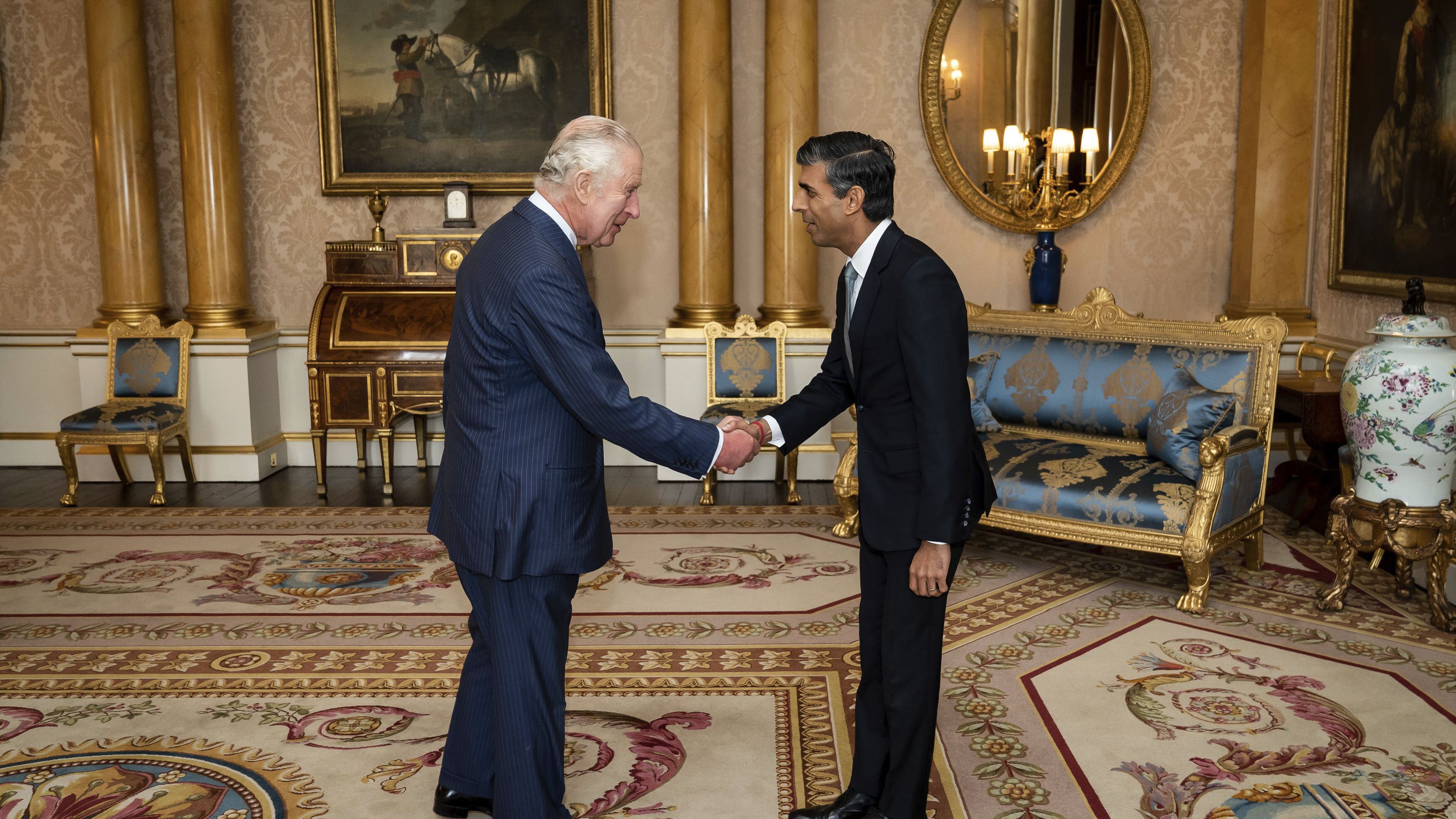 King Charles III welcomed new Prime Minister Rishi Sunak at Buckingham Palace on Tuesday.
