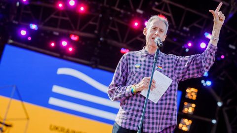 Peter Tatchell pictured making a speech at the 'We Are Fabuloso' festival during Brighton Pride on August 6.