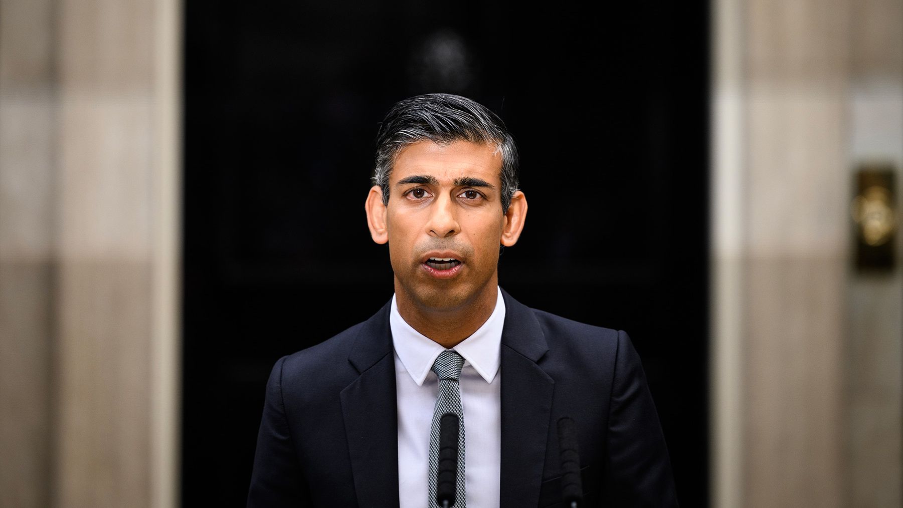 British Prime Minister Rishi Sunak makes a statement outside No. 10 Downing Street after taking office on Tuesday, October 25.