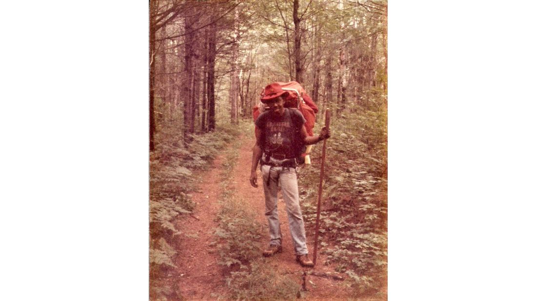 <strong>Adventure seeker: </strong>Harris trekking through the Adirondack Mountains in northeastern Upstate New York back in 1984.