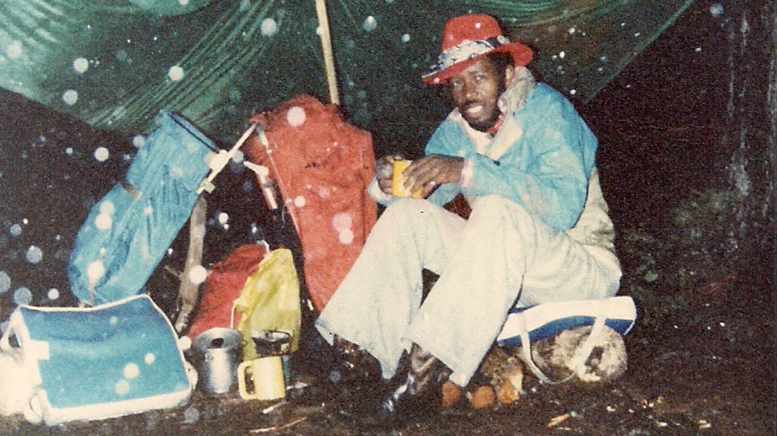 <strong>Life lessons:</strong> Harris, pictured in Raquette Lake, New York in 1980, says he learned many of the skills he uses for his trekking adventures at a Boy Scout camp.