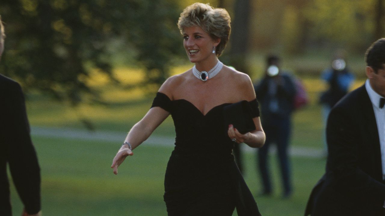 British royal Diana, Princess of Wales (1961-1997) wearing a black Christina Stambolian dress, attends a Vanity Fair party at the Serpentine Gallery in London, England, 20th November 1994. (Photo by Princess Diana Archive/Getty Images)