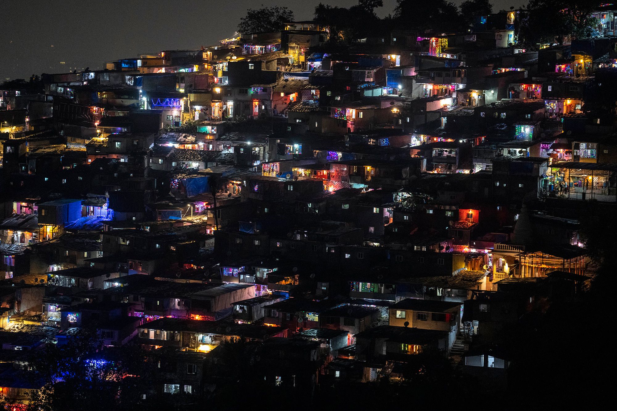 Homes are decorated with lanterns and lights in Mumbai, India, on Monday.