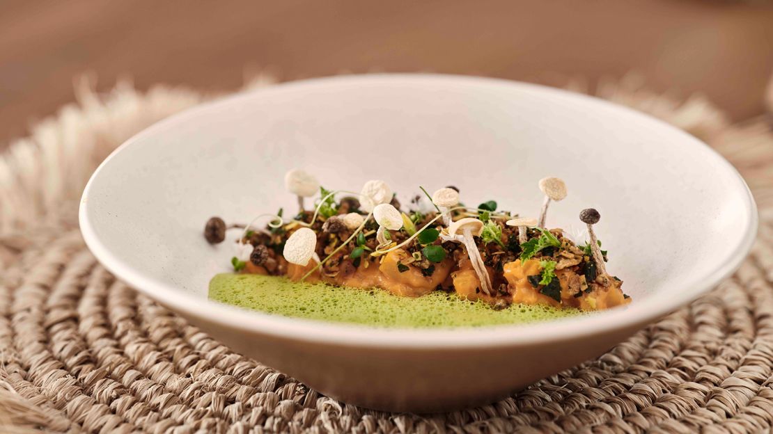 Roots, at Patina Maldives, serves plant-based cuisine made with ingredients from the restaurant's own organic garden.