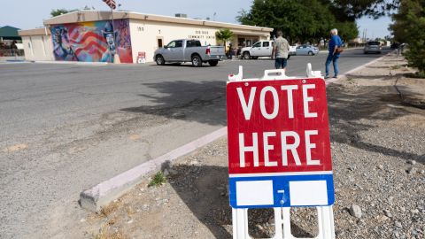 Voters in Nye County, Nevada, arrive at the Bob Ruud Community Center in Pahrump on Saturday, May 28, 2022.