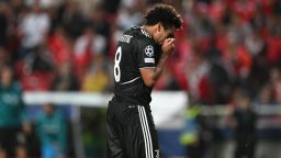 TOPSHOT - Juventus' US midfielder Weston McKennie reacts at the end of the UEFA Champions League 2nd round group H football match between SL Benfica and Juventus FC, at the Luz stadium in Lisbon on October 25, 2022. - Benfica won 4-3. (Photo by PATRICIA DE MELO MOREIRA / AFP) (Photo by PATRICIA DE MELO MOREIRA/AFP via Getty Images)