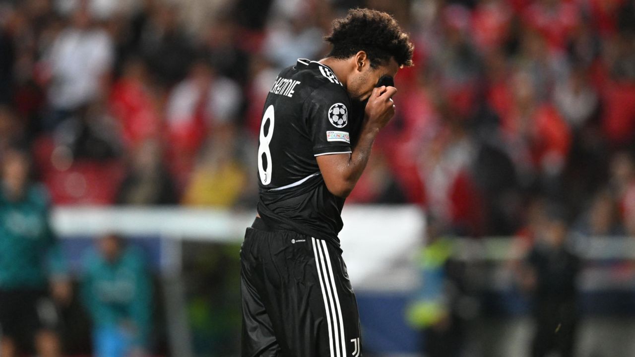Juventus midfielder Weston McKennie reacts following the defeat to Benfica.