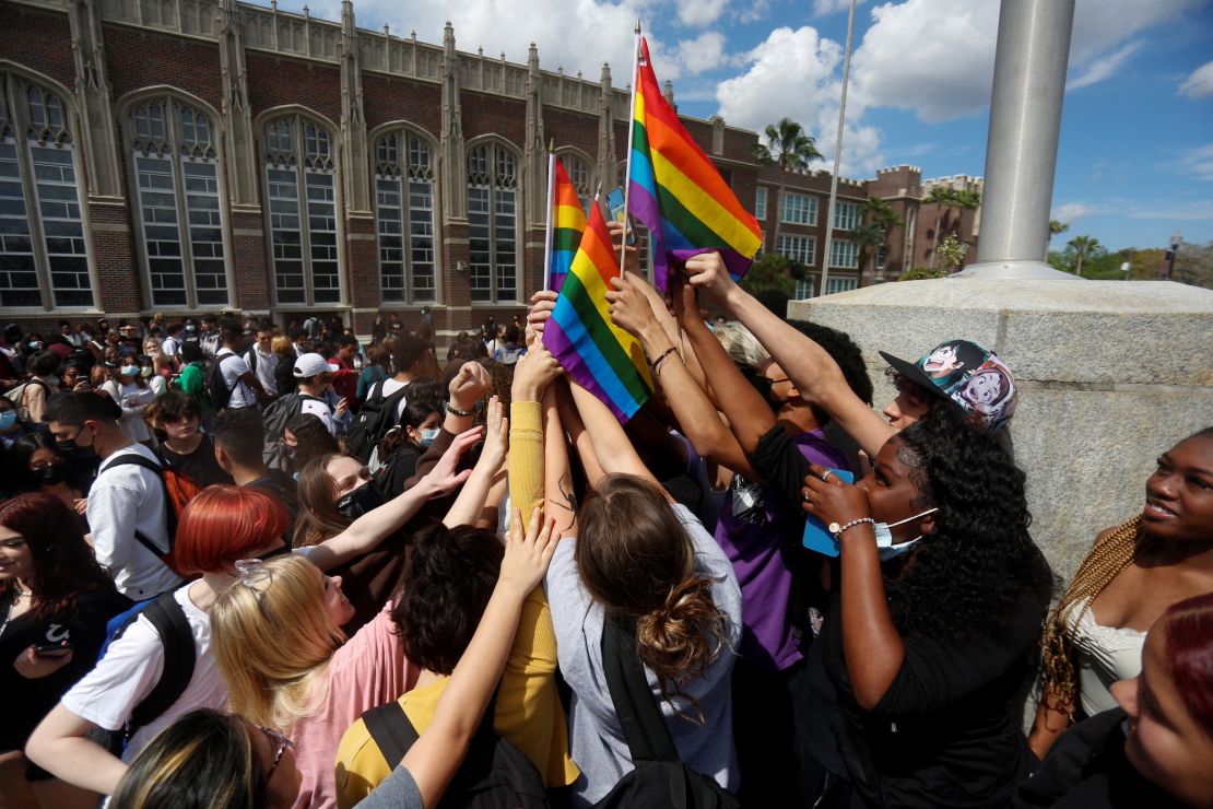 High school students protest Florida's "Don't Say Gay" bill.