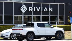 SOUTH SAN FRANCISCO, CALIFORNIA - MAY 09: A Rivian electric pickup truck sits in a parking lot at a Rivian service center on May 09, 2022 in South San Francisco, California. Shares of Rivian stock fell 13 percent after Ford, which currently owns as 11.4 percent stake in the electric car maker, is planning to sell 8 million of its 102 million shares. (Photo by Justin Sullivan/Getty Images)