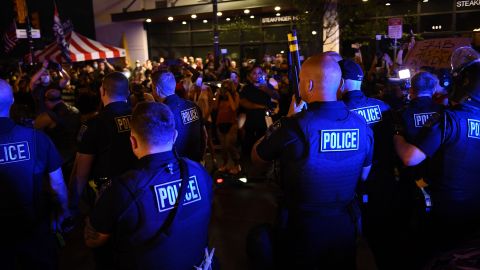 Police officers are seen during a protest in Tulsa, Oklahoma, on June 20, 2020. - 