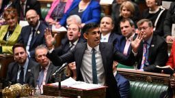 In this handout photo provided by UK Parliament, Britain's Prime Minister Rishi Sunak speaks during Prime Minister's Questions in the House of Commons in London, Wednesday, Oct. 26, 2022. (Jessica Taylor/UK Parliament via AP)
