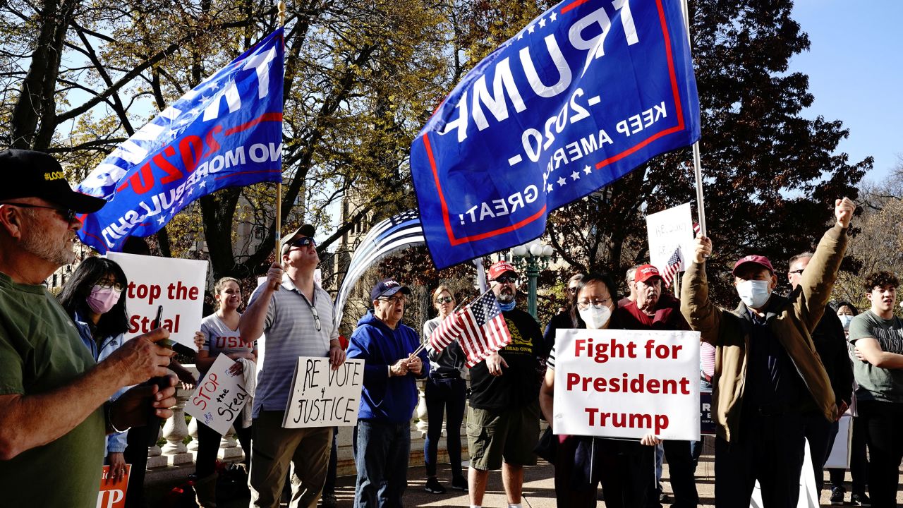 Supporters of  President Donald Trump attend a 'Stop the Steal' protest outside the Wisconsin State Capitol on November 7, 2020. 