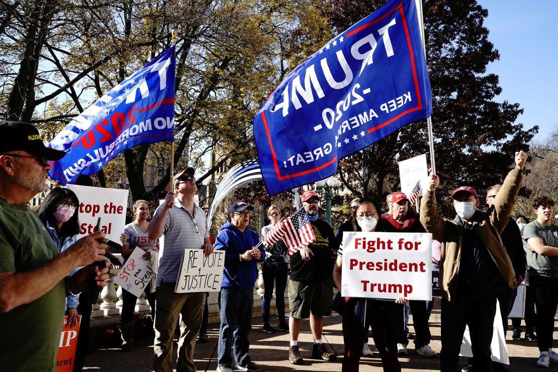 Supporters of  President Donald Trump attend a 'Stop the Steal' protest outside the Wisconsin State Capitol on November 7, 2020. 