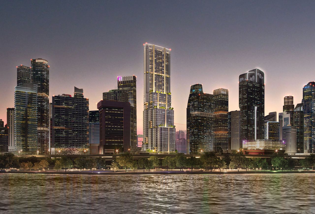 A digital rendering imagines the building at night.