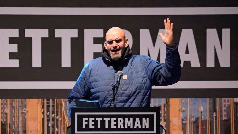 Pennsylvania Lt. Gov. John Fetterman, a Democratic candidate for US Senate, speaks during a campaign event in Pittsburgh, on October 26, 2022. 