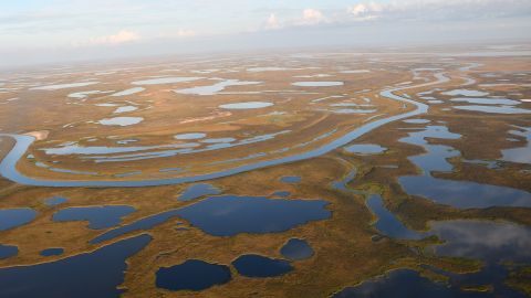 Newly formed lakes in the permafrost landscape of Russia's Siberia. 