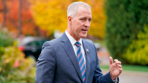 New York Rep. Sean Patrick Maloney speaks to a reporter before an event in Armonk on October 26, 2022.