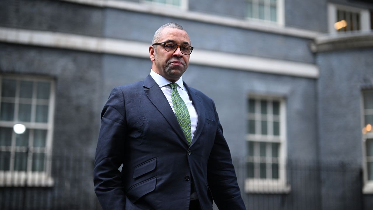 Foreign Secretary James Cleverly MP leaves Number 10 in Downing Street.