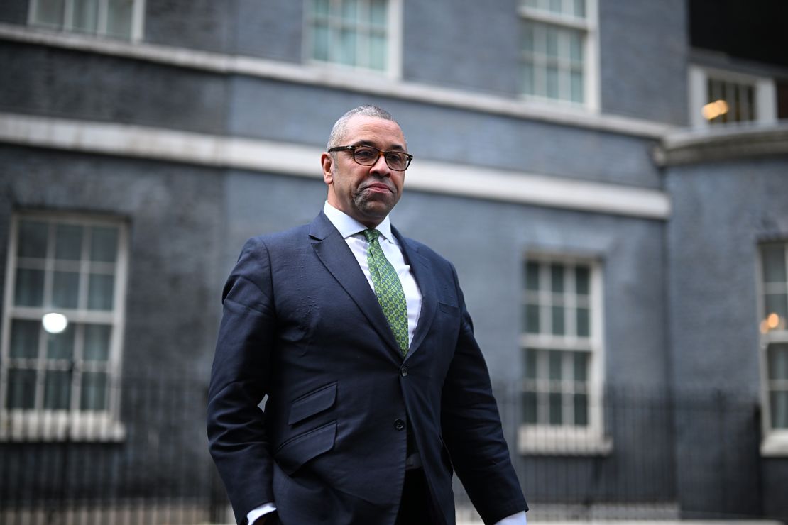Foreign Secretary James Cleverly MP leaves Number 10 in Downing Street.